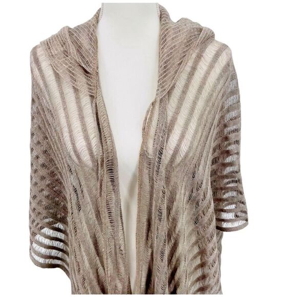 Shawl Cover up Cardigan Hood Tan - Picture 2 of 10